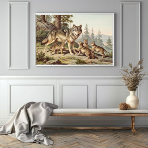 Poster: Wolf mit Jungtieren