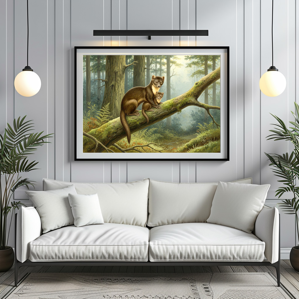 Poster: Baummarder mit Jungtier