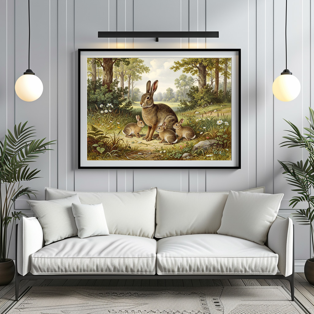 Poster: Wildkaninchen mit Jungtieren