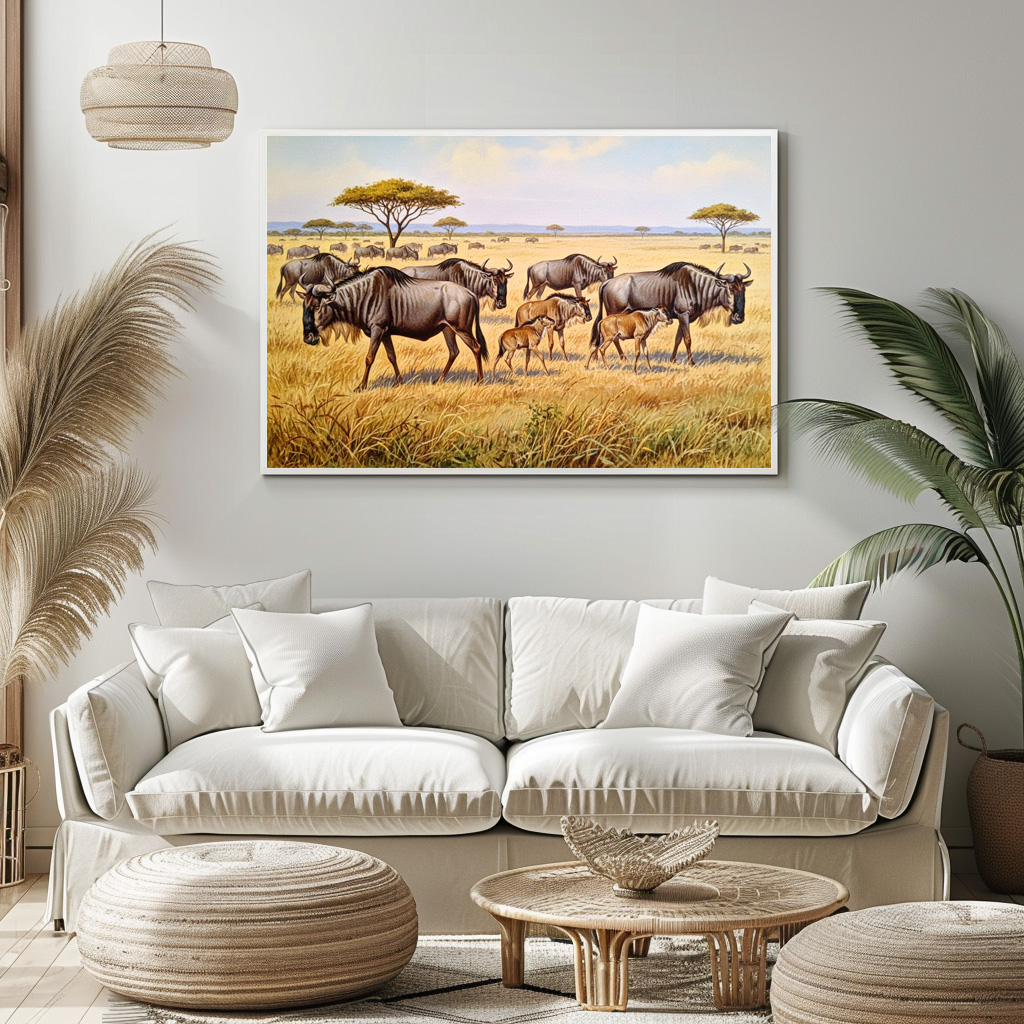 Poster: Eine Herde Gnus in Afrika mit Jungtieren – Image 2