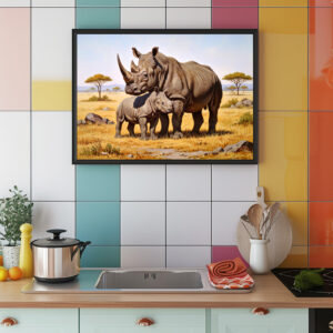 Poster: Nashorn mit Jungtier in Afrika