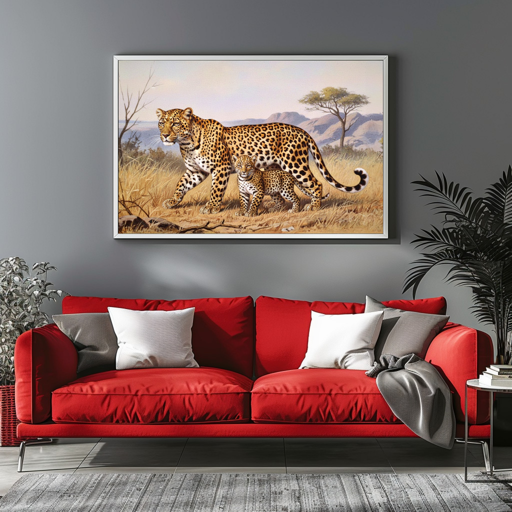 Poster: Leopard mit Jungtier in Afrika