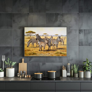 Poster: Zebraherde mit Jungtier in Afrika