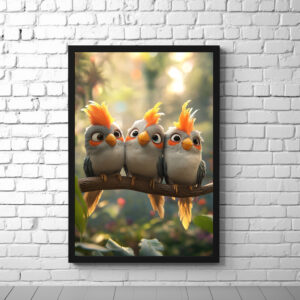 Poster: Niedliche Nymphensittiche - auf einem Ast