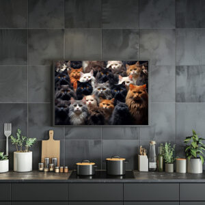 Poster: Gruppenbild mit neugierigen Katzen