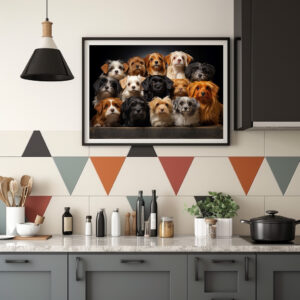 Poster: Gruppenbild mit neugierigen Hunden