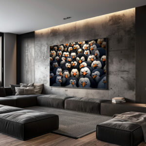 Poster: Gruppenbild mit beobachtenden Pinguinen