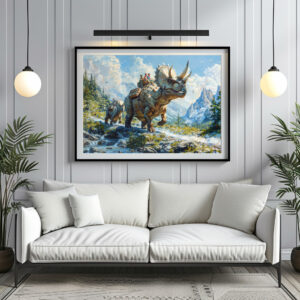 Poster: Dinosaurier Triceratops als Familienauto