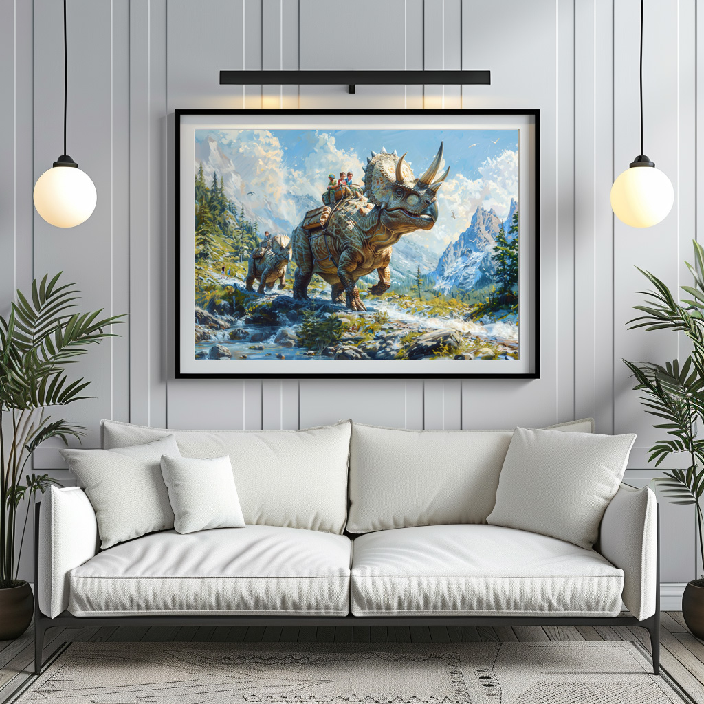 Poster: Dinosaurier Triceratops als Familienauto