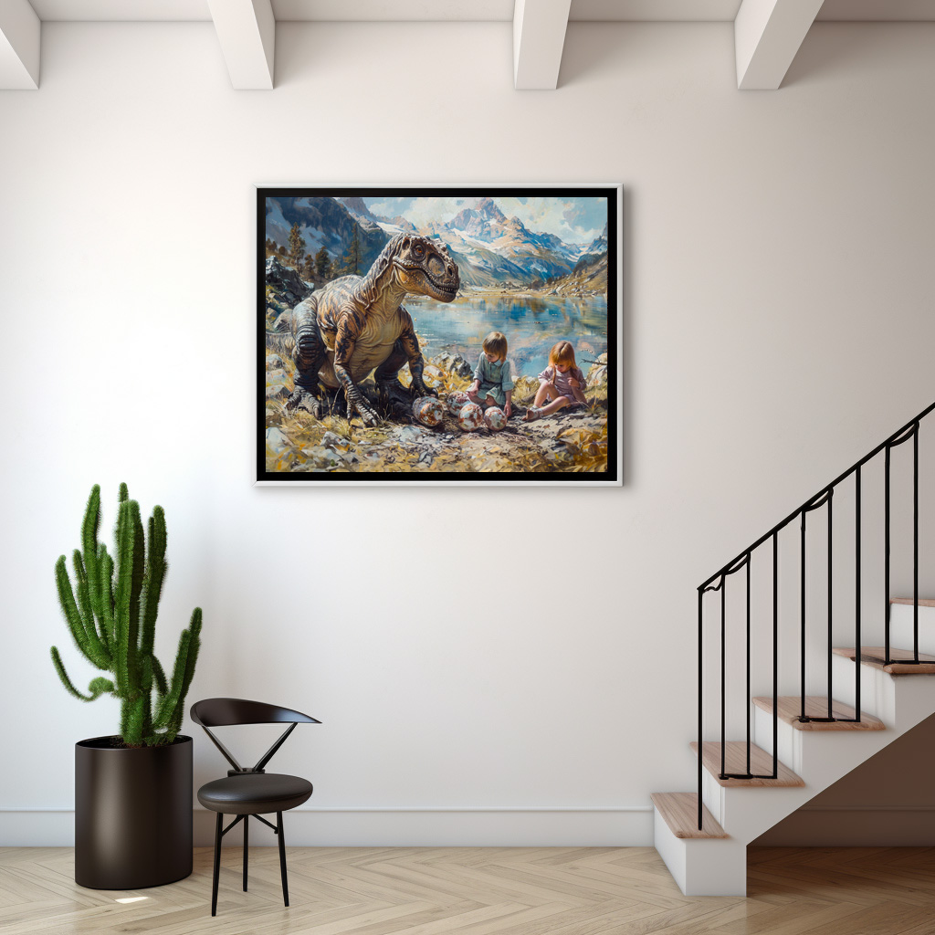 Poster: Dinosaurier mit Kindern und seinem Gelege – Bild 2