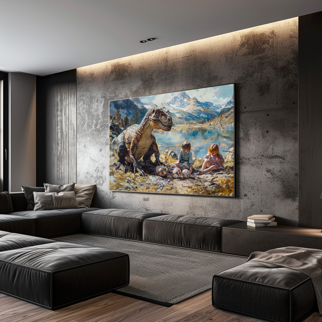 Poster: Dinosaurier mit Kindern und seinem Gelege – Bild 3