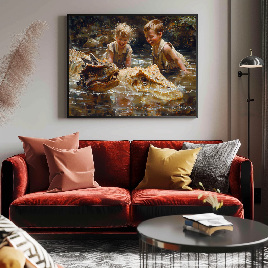 Poster: Kinder spielen mit Dinosauriern im Wasser – Bild 2