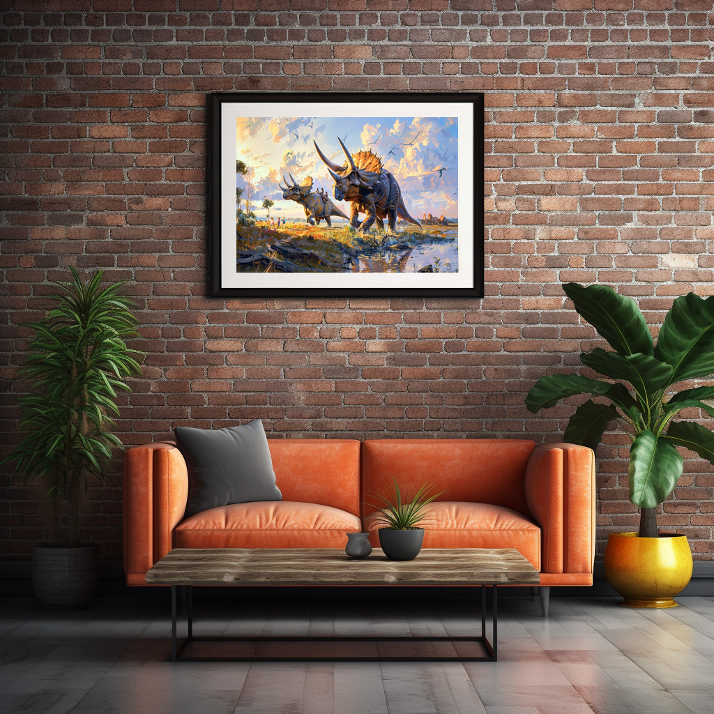 Poster: Triceratops Dinosaurier mit Menschen unterwegs – Image 3