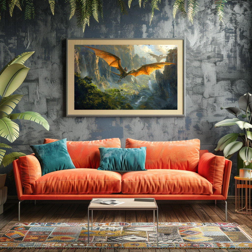 Poster: Auf dem Dinosaurier Pteranodon unterwegs im Flug – Image 2