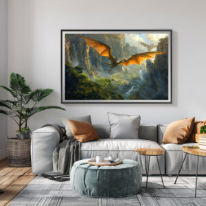 Poster: Auf dem Dinosaurier Pteranodon unterwegs im Flug