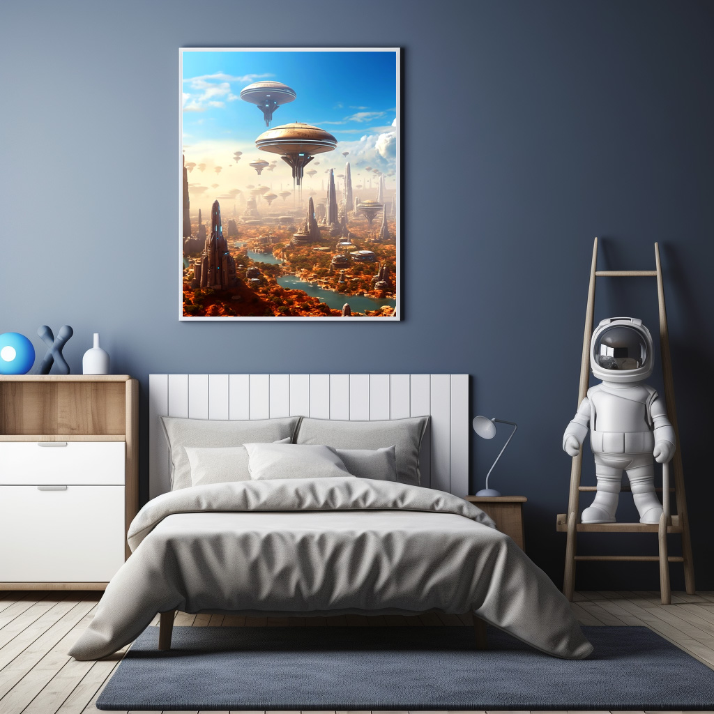 Poster: Raumstationen auf einem fremden Planeten