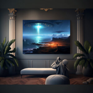 Poster: Bizarre Raumschiffe auf einem fremden Planeten