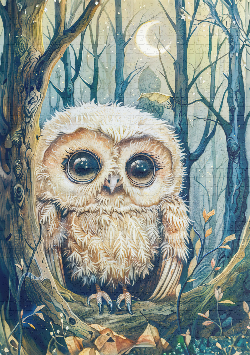 raxxa Premium-Puzzle: Little Owl on Branch at Half Moon – Bild 2