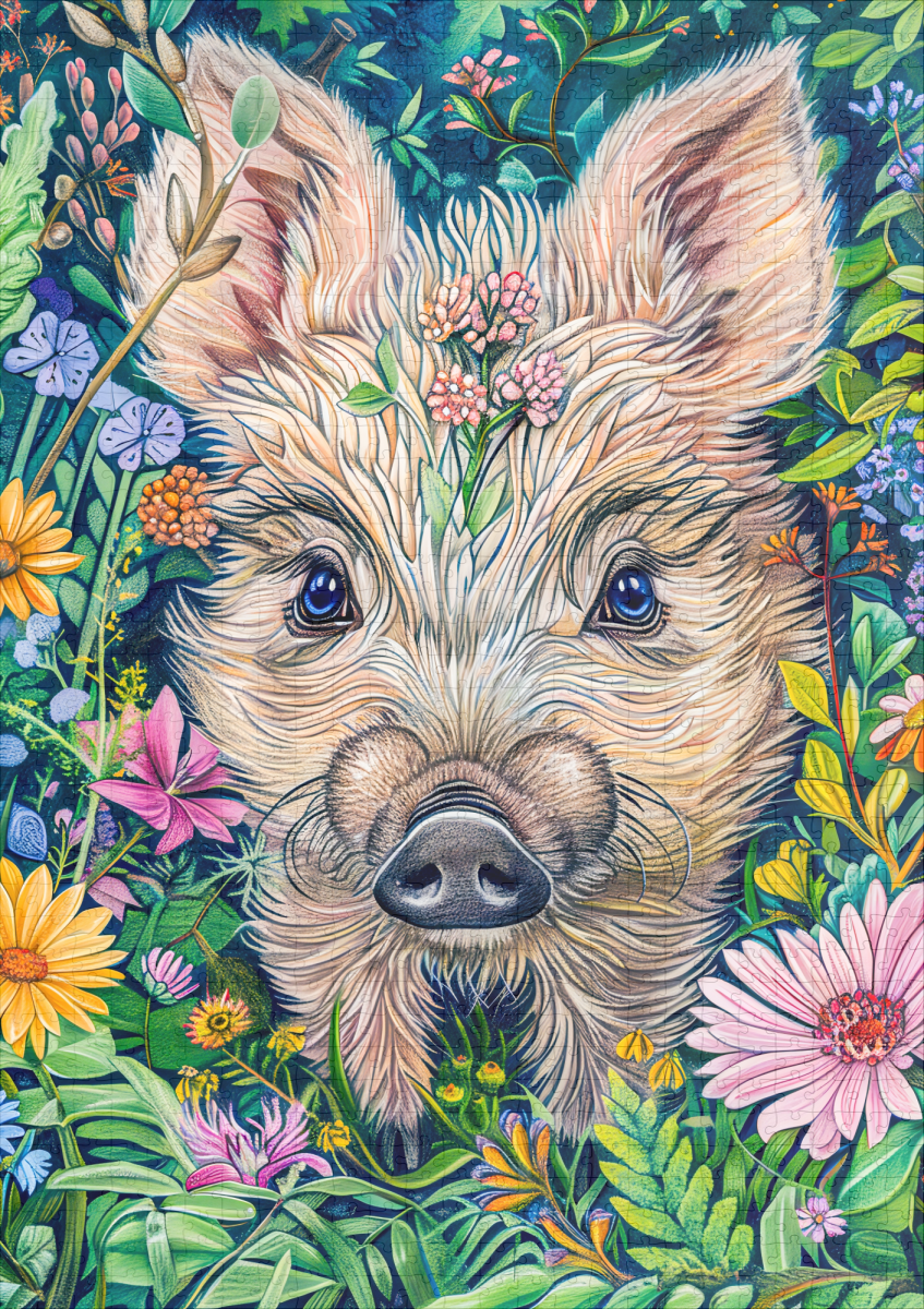 raxxa Premium-Puzzle: Little Wild Boar in Flower Meadow - Imagen 2