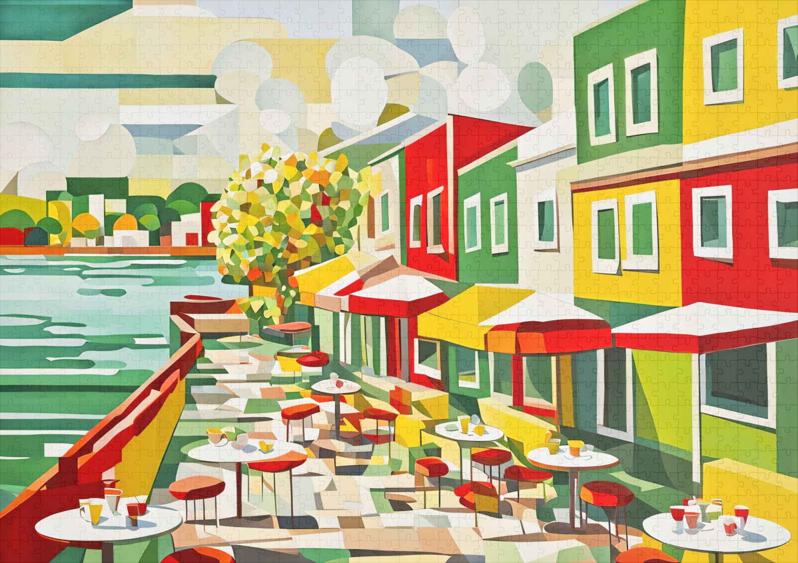raxxa Premium-Puzzle: Cubist Café by the Waterfront – Image 2