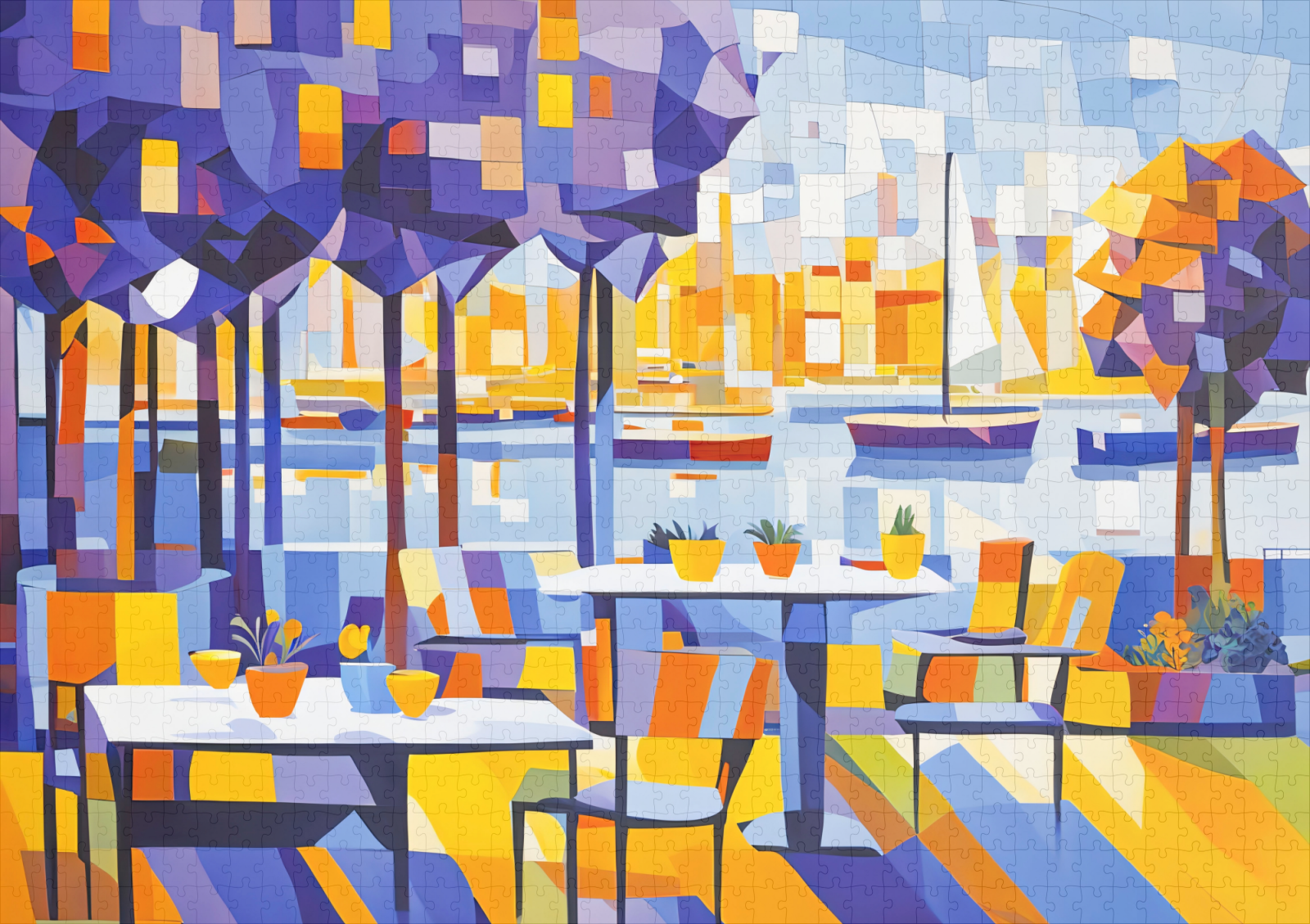 raxxa Premium-Puzzle: Cubist Outdoor Café with Tables – Bild 2