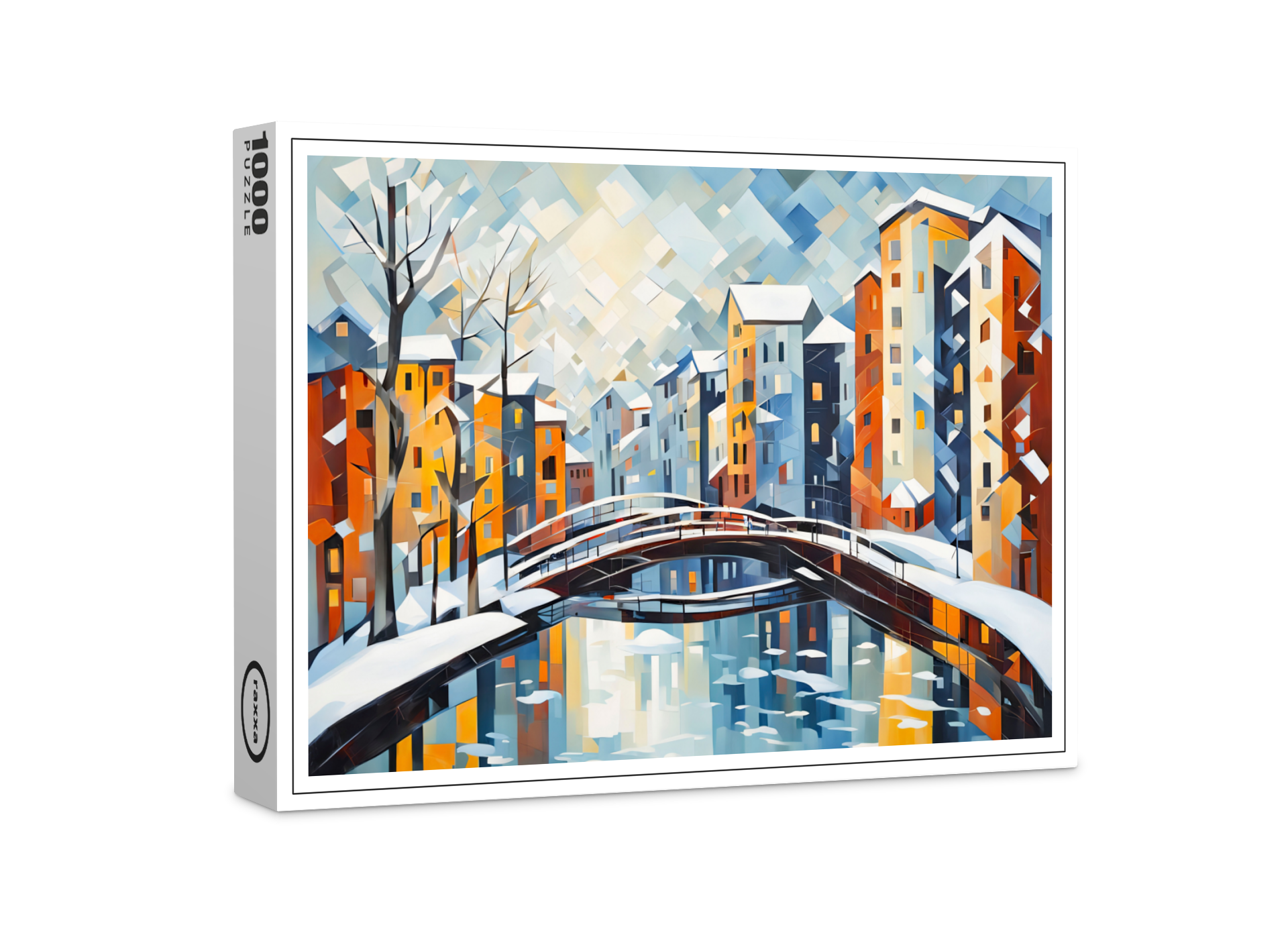 raxxa Premium-Puzzle: Cubist Cityscape with Snowy Canal