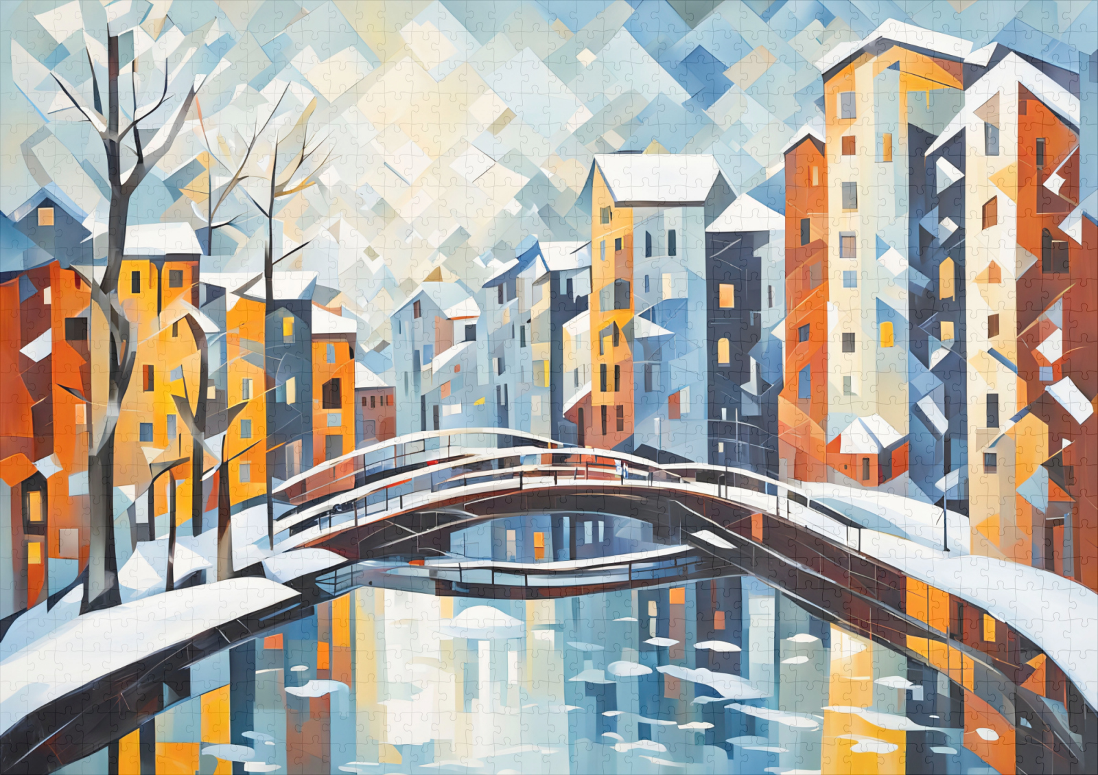 raxxa Premium-Puzzle: Cubist Cityscape with Snowy Canal - Image 2