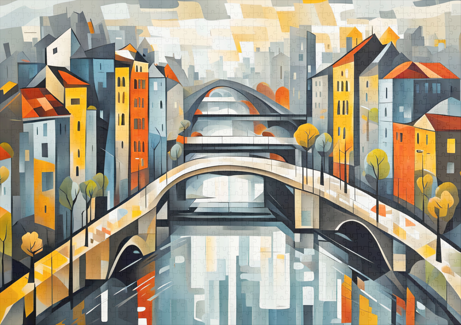 raxxa Premium-Puzzle: Cubist view over City with Canal Bridges – Bild 2