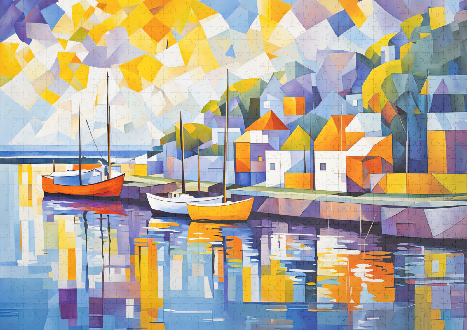 raxxa Premium-Puzzle: Cubist Mediterranean Town with Boats – Bild 2