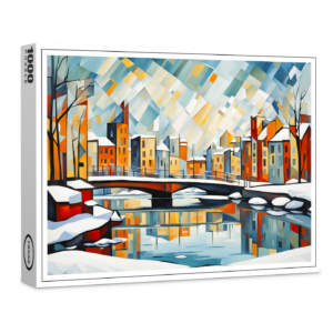 raxxa Premium-Puzzle: Cubist Snowy Bridge Over Reflected City