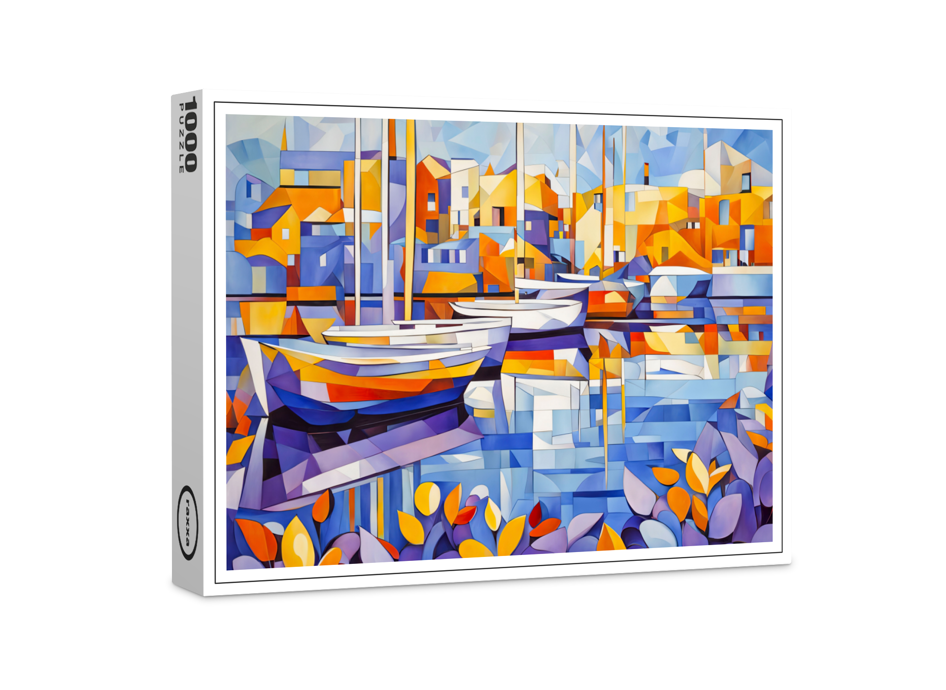raxxa Premium-Puzzle: Cubist Marina with Boats and Reflections