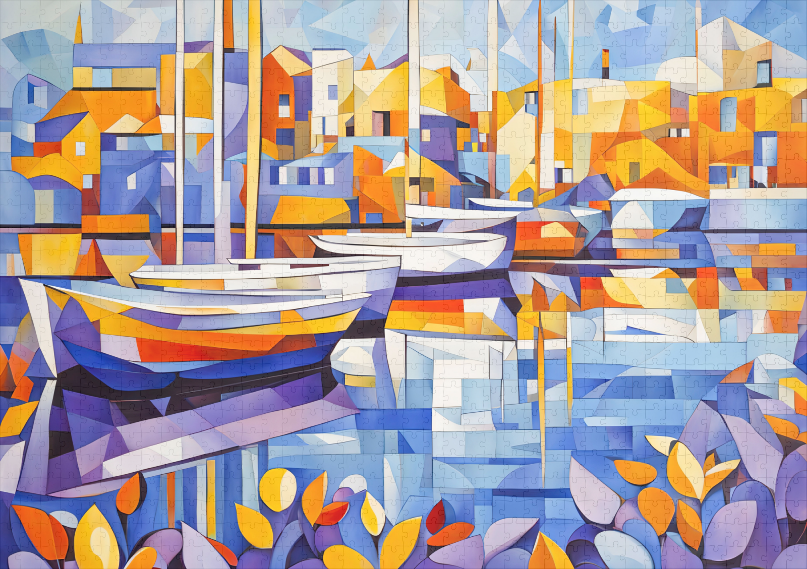 raxxa Premium-Puzzle: Cubist Marina with Boats and Reflections - immagine 2
