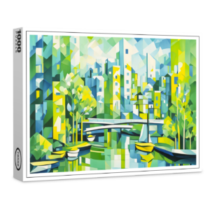 raxxa Premium-Puzzle: Cubist Green City with Bridge