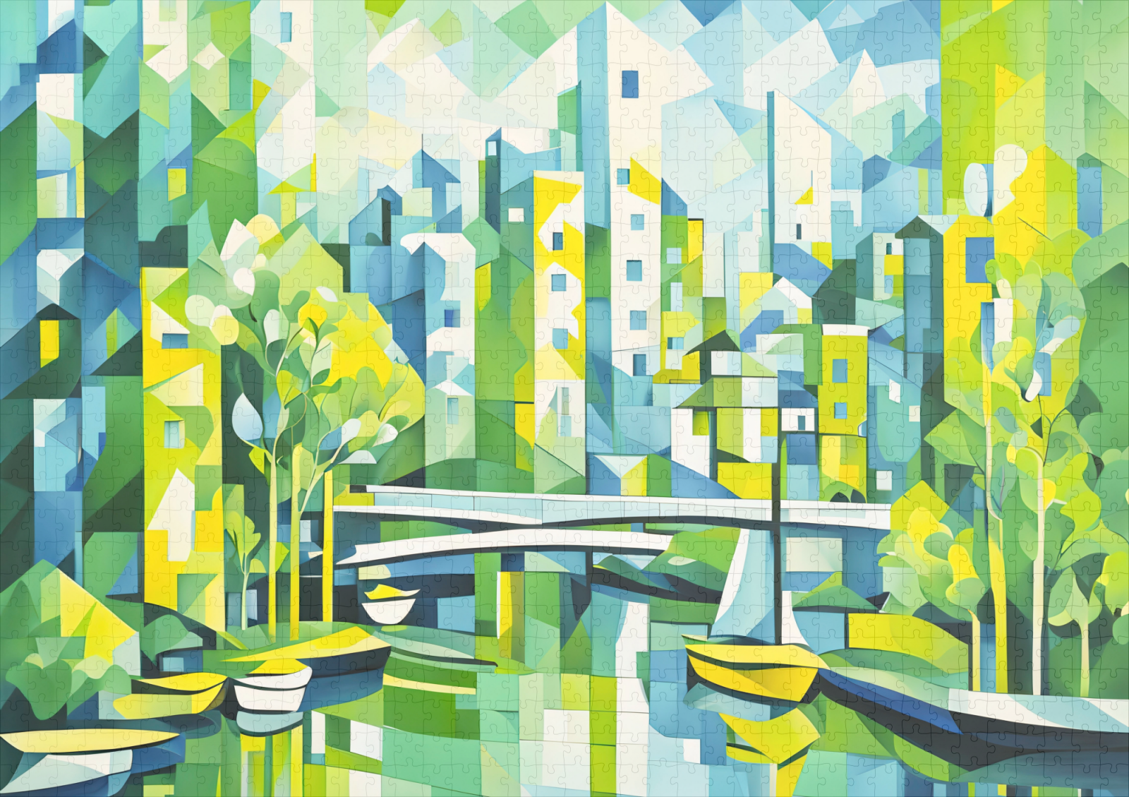 raxxa Premium-Puzzle: Cubist Green City with Bridge - immagine 2