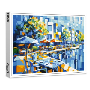 raxxa Premium-Puzzle: Cubist Autumn Bridge in Cityscape