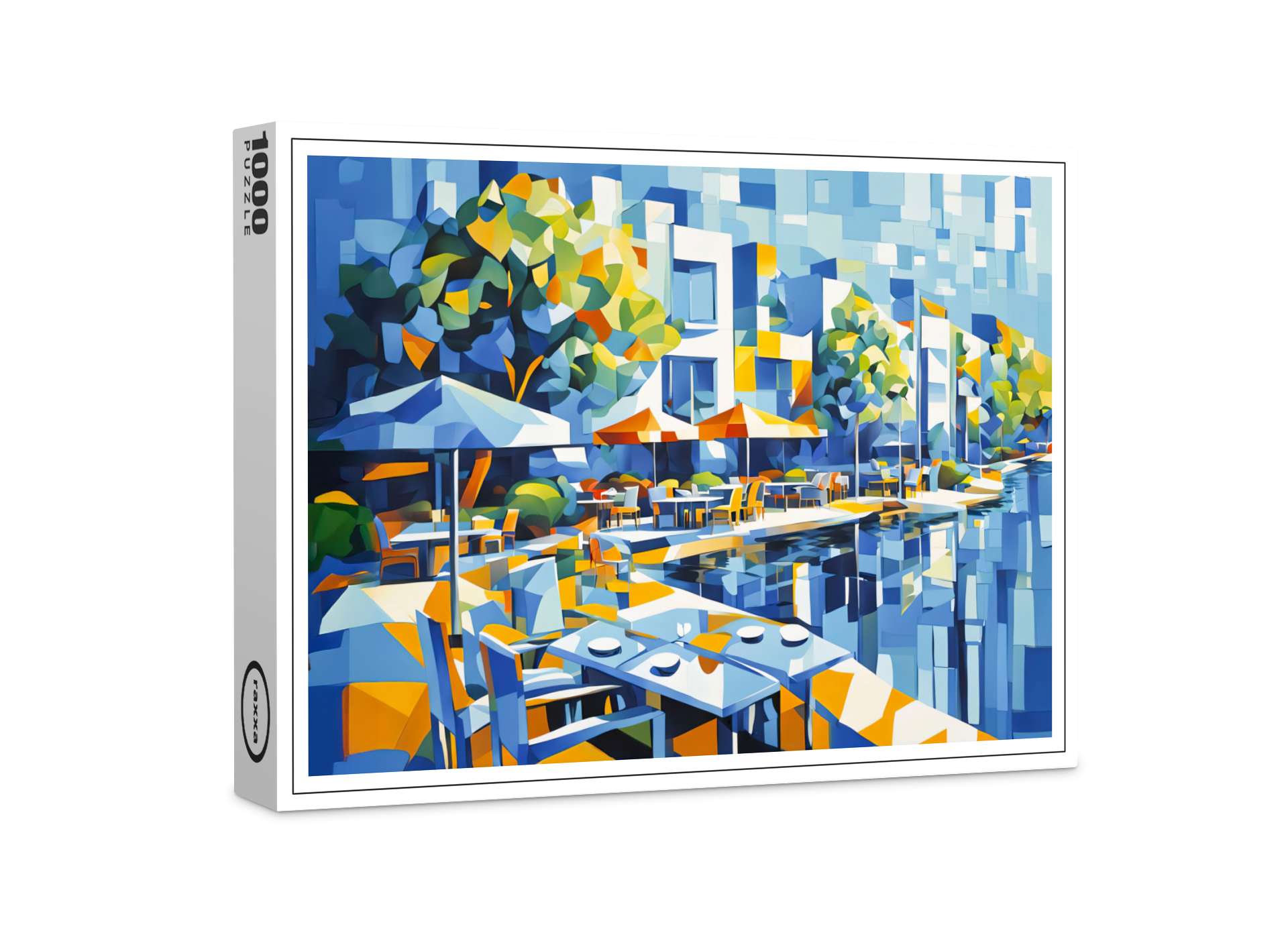 raxxa Premium-Puzzle: Cubist Autumn Bridge in Cityscape