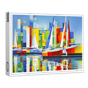 raxxa Premium-Puzzle: Cubist Sailboats in Colorful Harbor