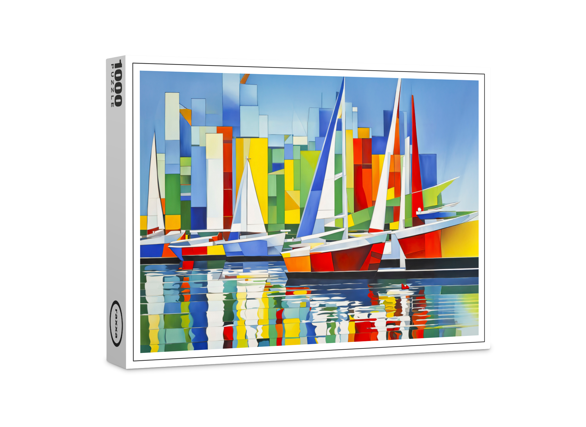 raxxa Premium-Puzzle: Cubist Sailboats in Colorful Harbor