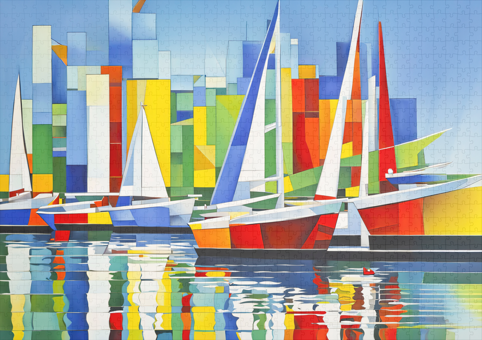raxxa Premium-Puzzle: Cubist Sailboats in Colorful Harbor – Bild 2