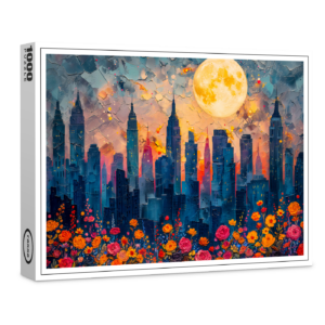 raxxa Premium-Puzzle: Abstract watercolor illustration of full moon over city skyline