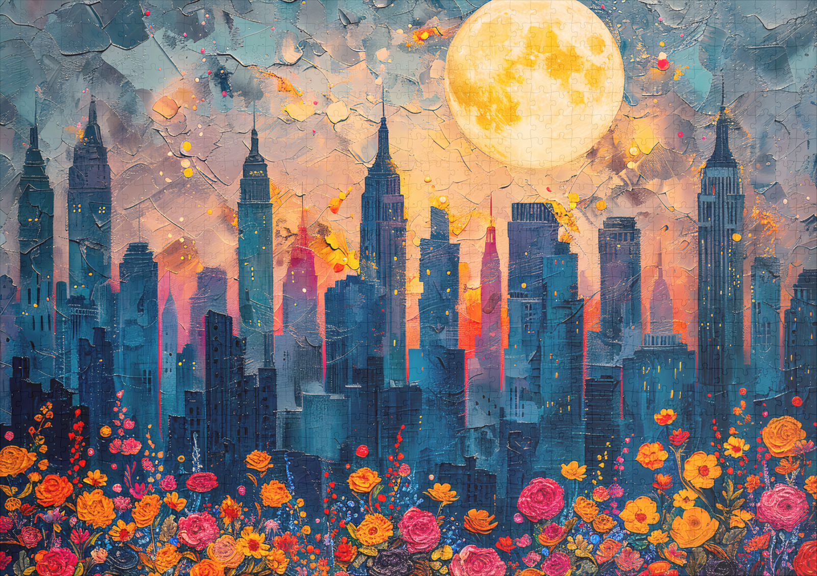 raxxa Premium-Puzzle: Abstract watercolor illustration of full moon over city skyline - immagine 2