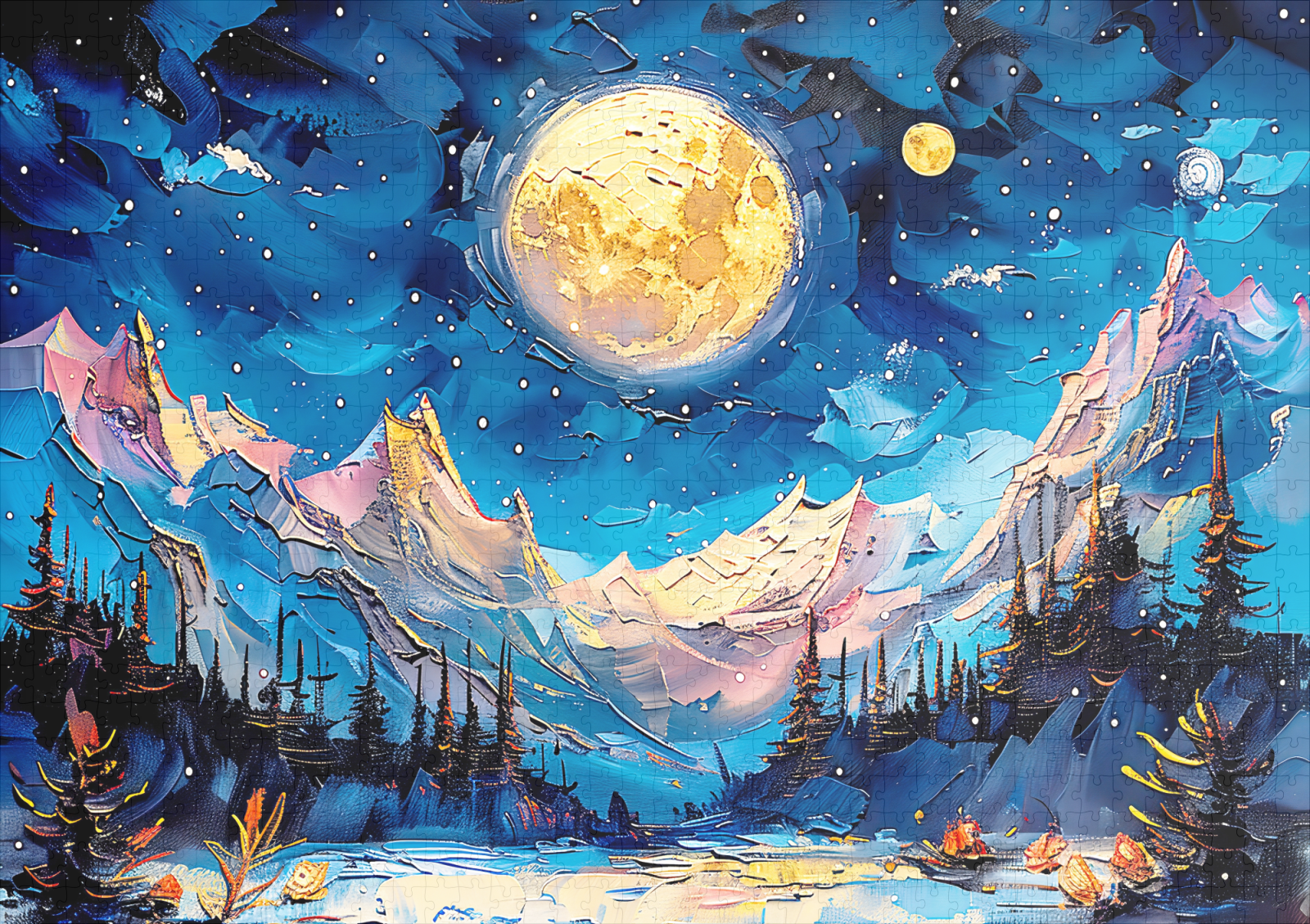 raxxa Premium-Puzzle: Abstract watercolor illustration of full moon over snowy mountains – Image 2