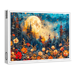 raxxa Premium-Puzzle: Abstract watercolor illustration of full moon over forest