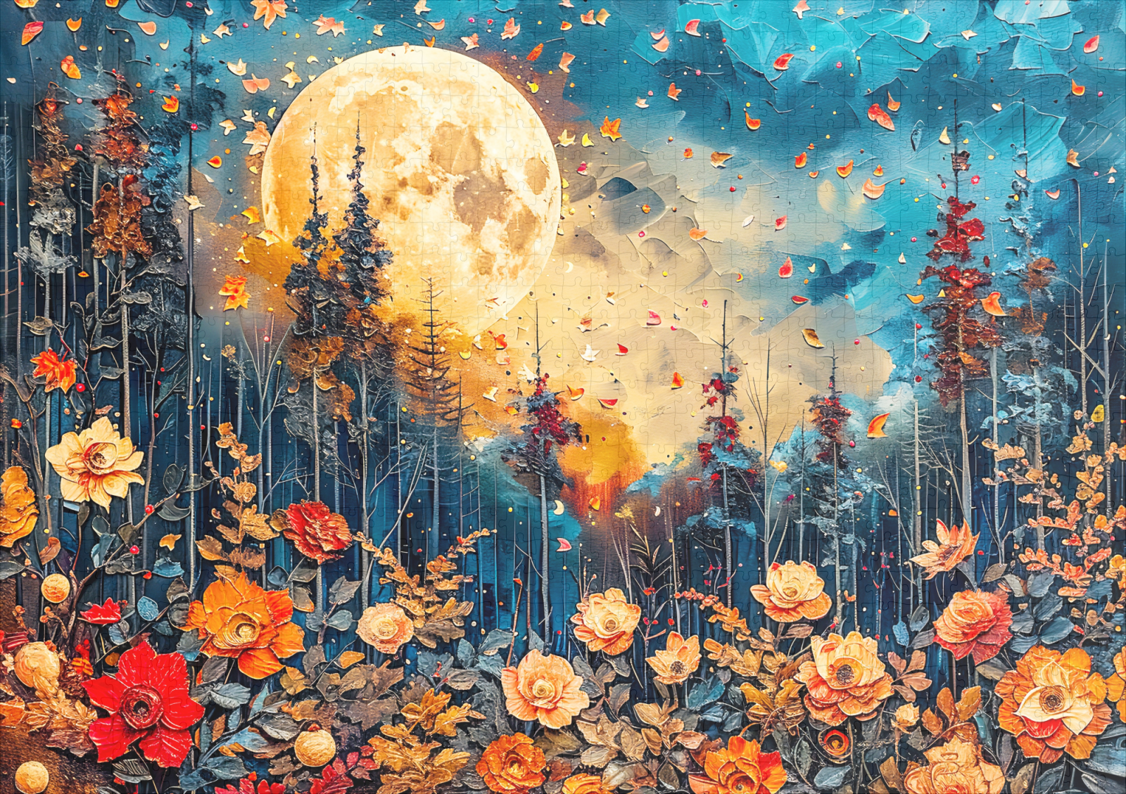 raxxa Premium-Puzzle: Abstract watercolor illustration of full moon over forest – Image 2