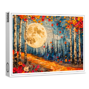 raxxa Premium-Puzzle: Abstract watercolor illustration of full moon over autumn forest