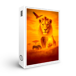 raxxa Premium-Puzzle: Double Exposure African Wildlife Scene with Lion and Elephants