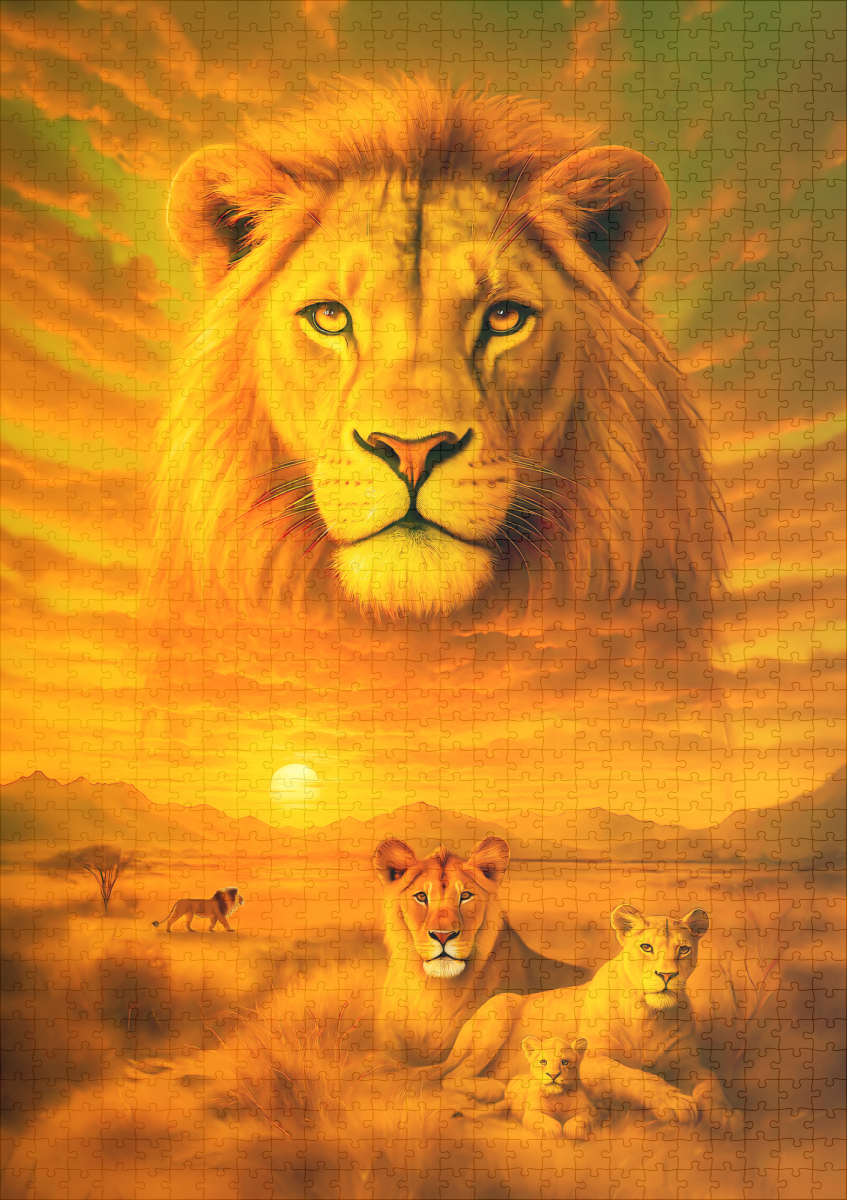 raxxa Premium-Puzzle: Double Exposure Portrait of African Lion - immagine 2
