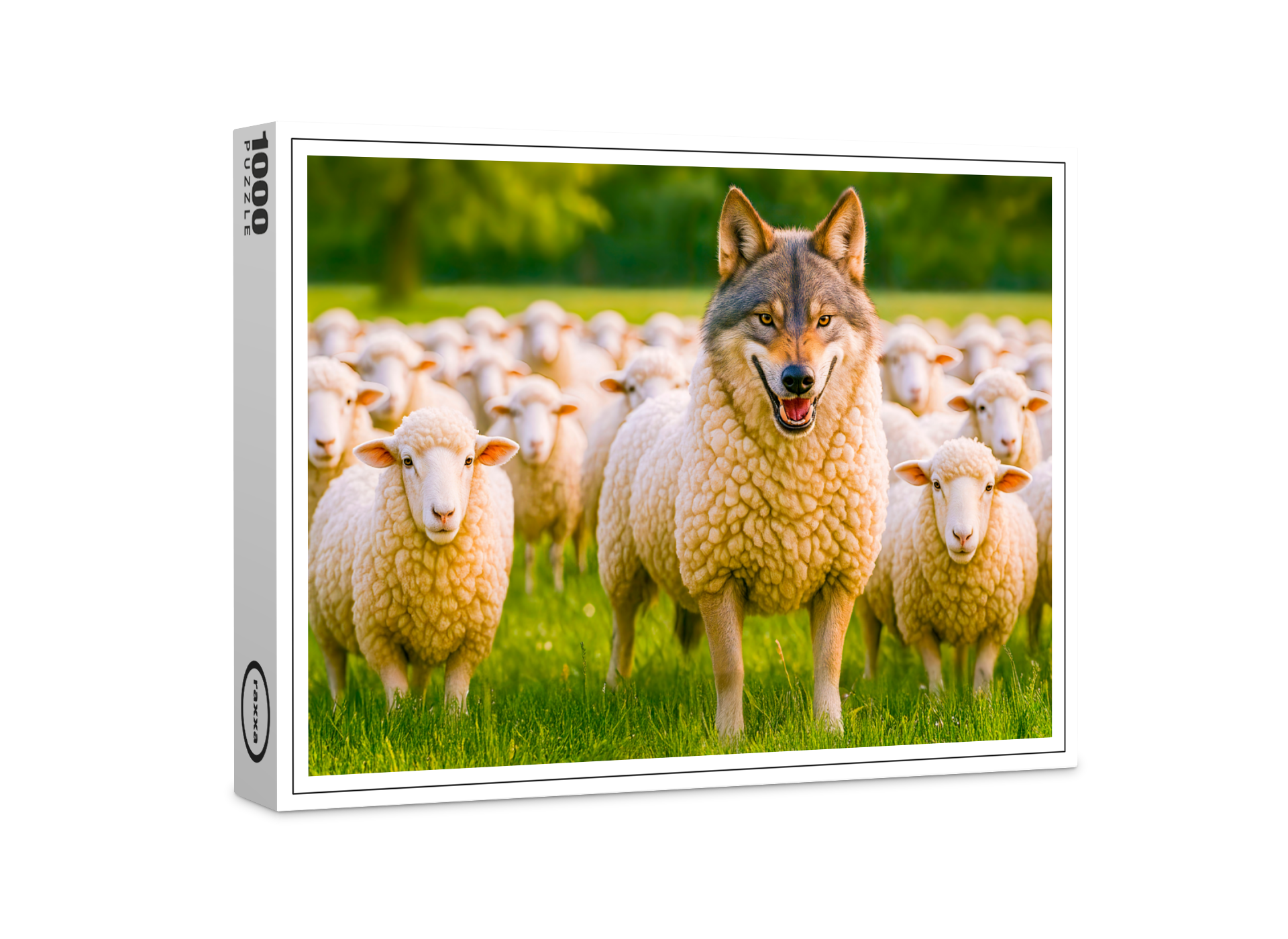 raxxa Premium-Puzzle: Wolf Disguised Among Sheep in Meadow