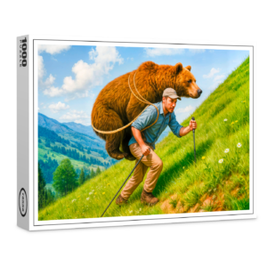raxxa Premium-Puzzle: Hiker Carries a Bear Up a Mountain