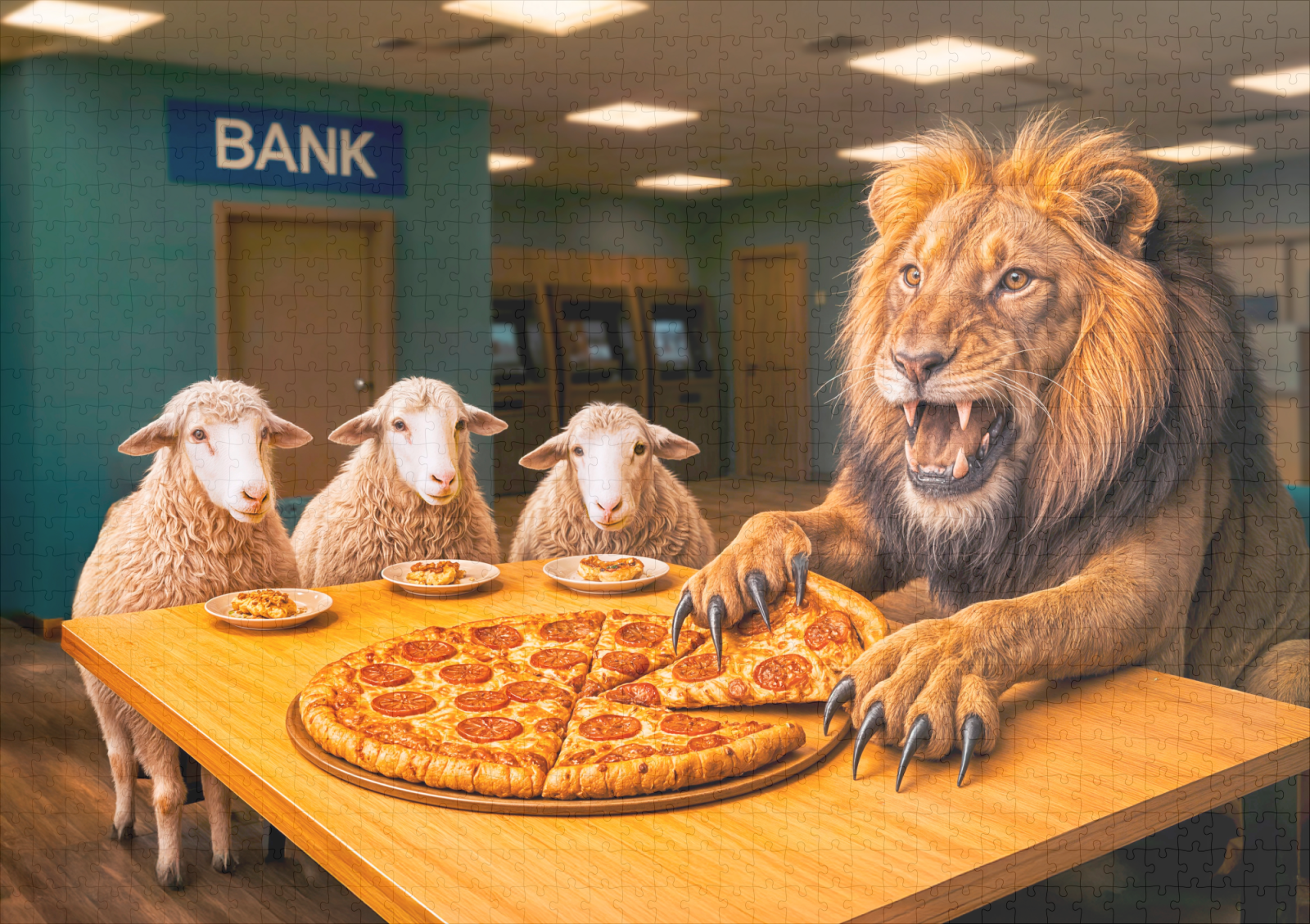 raxxa Premium-Puzzle: Lion Takes Lion’s Share of the Pizza – Bild 2
